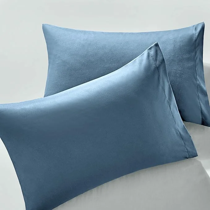High-Grade MILVOWOC 2Pcs Brushed Microfiber Standard Pillowcases – 20 x 26 Inch Slate Blue Pillow Case Set Non Slip Envelope Pillow Cover with Moisture Absorption and Anti-Wrinkle Sustainable