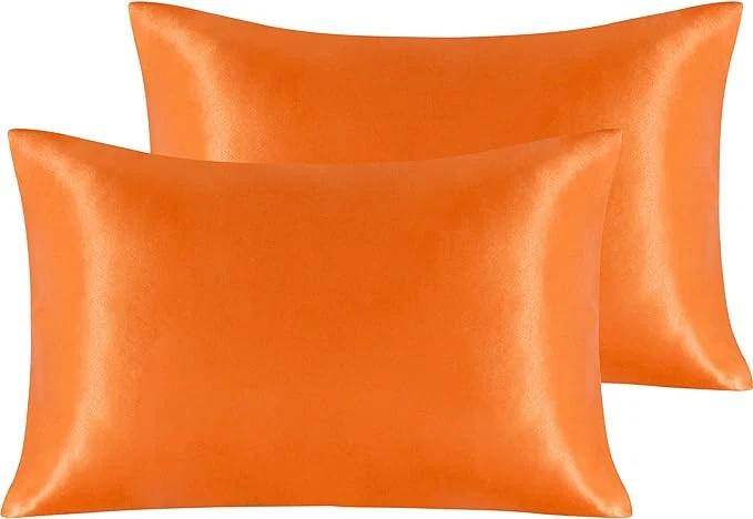 Fashionable NTBAY 2 Pack Satin Queen Pillowcases for Hair and Skin Luxurious and Silky Pillow Cases with Envelope Closure 20×30 Inches Orange User-Friendly