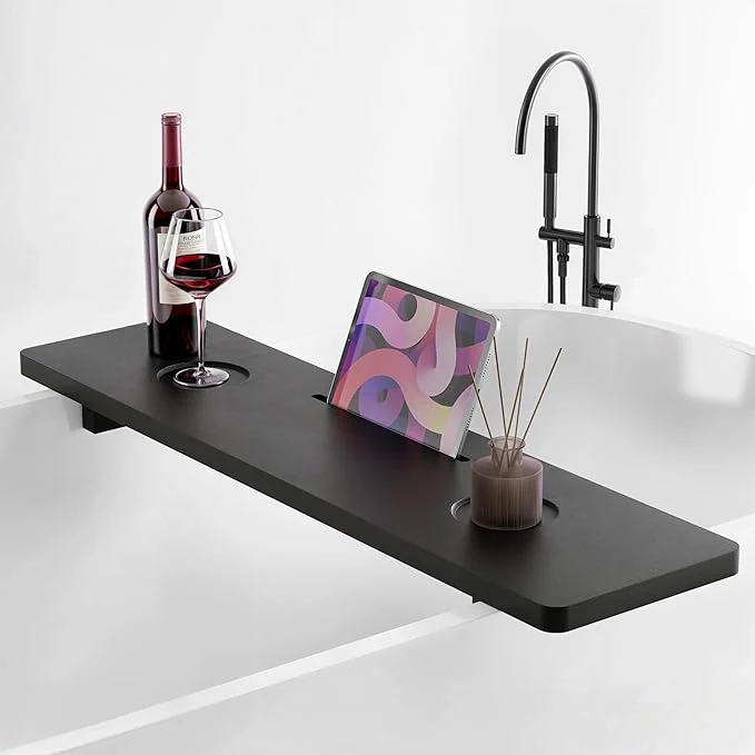 Functional Tinamo Black Bathtub Caddy Tray Table 35x9x2.5 Inch Large Bath Tub Tray Breathable