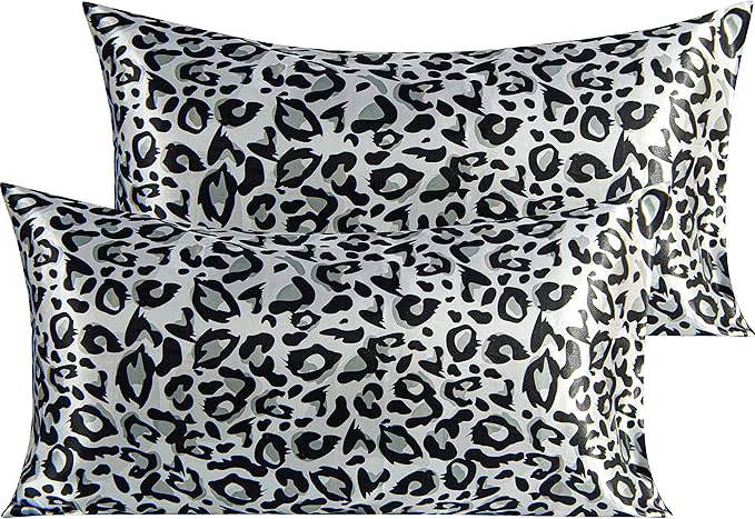 Trendy NTBAY 2 Pack Satin King Pillowcases for Hair and Skin Luxurious and Silky Leopard Printed Pillow Cases with Envelope Closure 20×36 Inches Black and White Modern