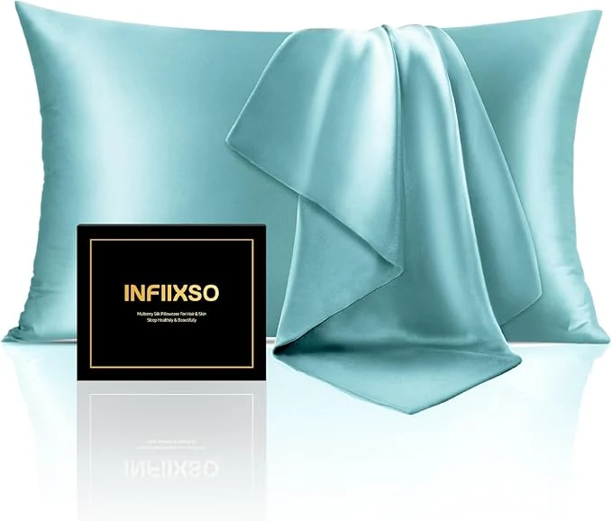 Long-Lasting INFIIXSO Mulberry Silk Pillowcase for Hair and Skin Silk Pillow Cases King Size with Hidden Zipper 20 quot x40 quot Smooth and Soft Cooling Pillow Cases for Hot Sleepers Ocean Mist 1 Pack High-Quality