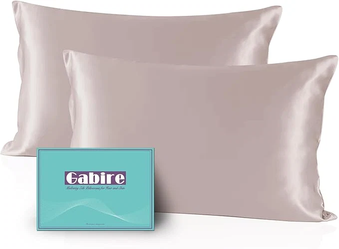 Artisan Mulberry Silk Pillow Cases Set of 2 Both Sides Silk Pillow Cover for Hair and Skin Prevent Acne Pillowcase Organic Silk Pillowcase 2 Pack with Hidden Zipper Apricot Grey Queen 20 quot ×30 quot Crafted