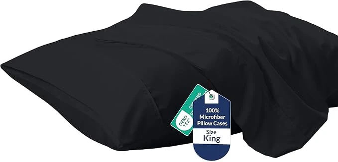 Modern Royale Linens King Pillowcase Set of 2 – Bed Pillow Cover – 20 quot x 40 quot -Black Pillowcases – 1800 Brushed Microfiber Wrinkle amp Fade Resistant – Soft amp Cozy- King Size Pillow Case Black Crafted