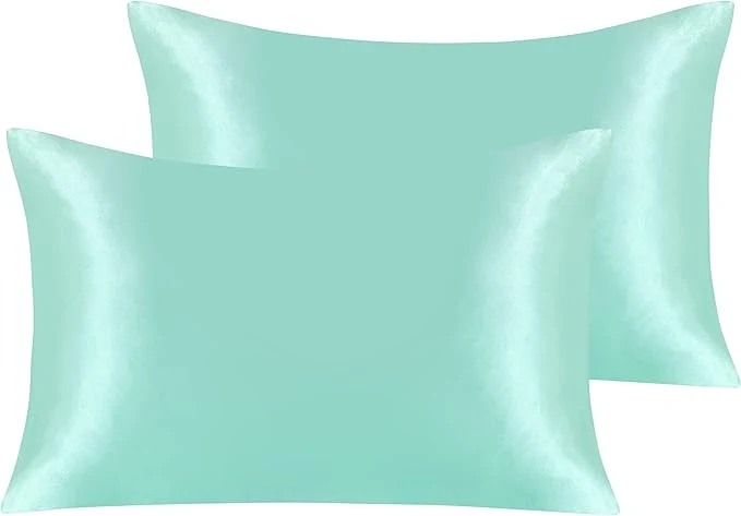 Easy-to-Use NTBAY 2 Pack Satin Standard Pillowcases for Hair and Skin Luxurious and Silky Pillow Cases with Envelope Closure 20×26 Inches Light Blue Enhanced