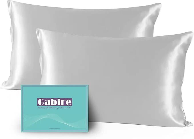 Lightweight Mulberry Silk Pillowcases Set of 2 Both Sides Silk Pillowcase for Hair and Skin Cool Organic Silk Pillow Cases 2 Pack with Hidden Zipper Silver Grey Standard 20 quot ×26 quot Authentic
