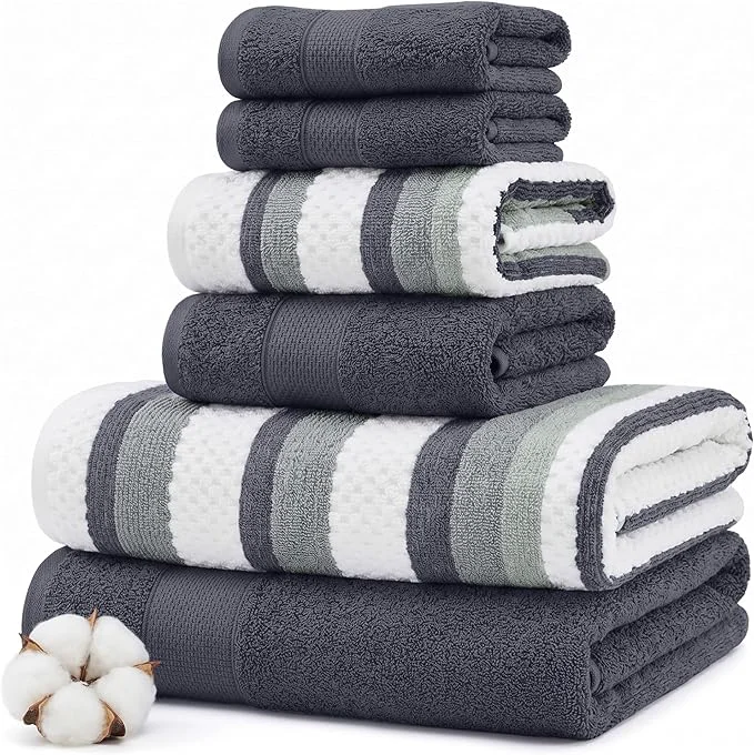 Easy-to-Use Modern Threads Pax 6-Piece Reversible Yarn Dyed Jacquard Towel Set Safe