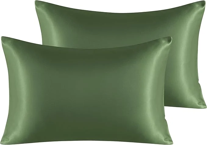 Verified NTBAY 2 Pack Satin Standard Pillowcases for Hair and Skin Luxurious and Silky Pillow Cases with Envelope Closure 20×26 Inches Olive Green Professional