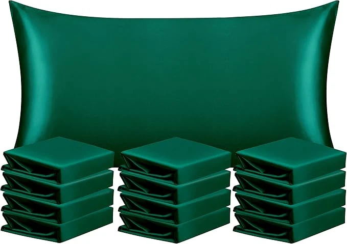 Crafted NTBAY 12 Pack Satin King Pillowcases for Hair and Skin Luxurious and Silky Pillow Cases with Envelope Closure 20 x 36 Inches Dark Green Top-Quality