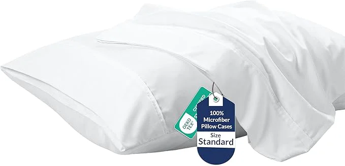 Premium Material Royale Linens Standard Pillowcase Set of 2 – Bed Pillow Cover – 20 quot x26 quot – White Pillowcases – 1800 Brushed Microfiber Wrinkle amp Fade Resistant – Soft amp Cozy- Standard Size Pillow Case STD White Natural
