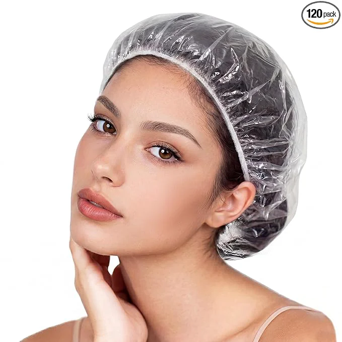 Elite 120 PCS Disposable Shower Caps – Large Thick Waterproof Stretchable Clear Unique