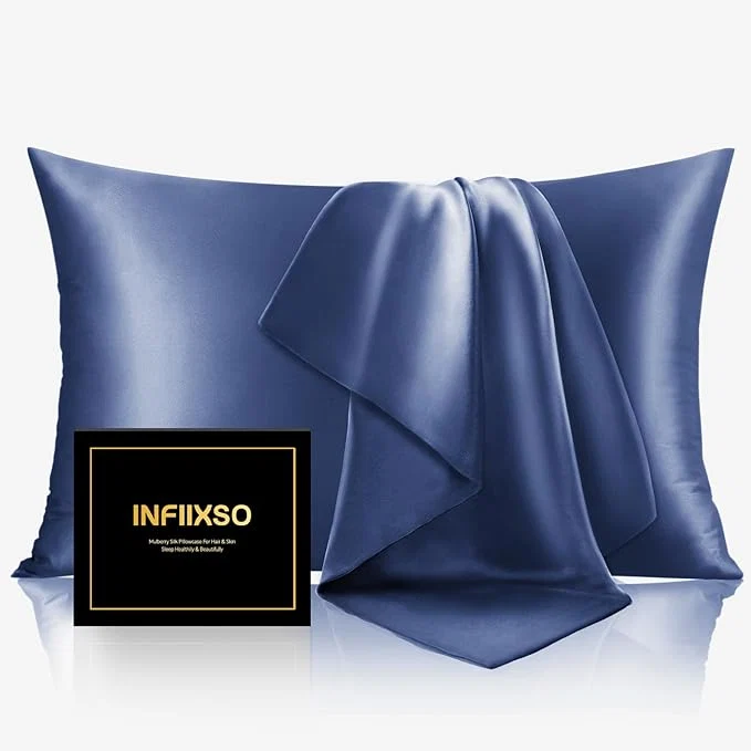 Breathable INFIIXSO Mulberry Silk Pillow Case King Size Silk Pillowcase with Hidden Zipper 20 quot x36 quot Smooth and Soft Pillow Cases for Hair and Skin Navy 1 Pack High-Grade