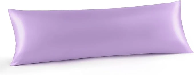 High-End INFIIXSO Body Pillow Cover with Zipper Luxury Mulberry Silk Body Pillow Case 20×54 Inches Ultra Smooth and Soft Cooling Long Pillowcase Gift for Women Men Lavender Natural