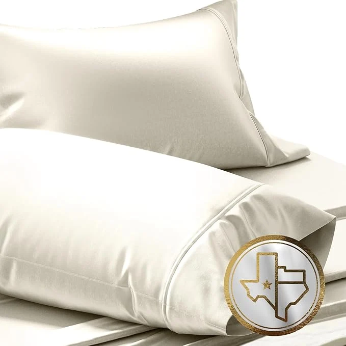 Refined TEXAS LINEN CO. Egyptian Cotton Standard Queen Size Pillow Cases Set of 2-1000 Thread Count Pillow Cover – Soft Breathable amp Cooling Ivory Pillowcases Set of 2 for Standard Queen Pillows Dependable