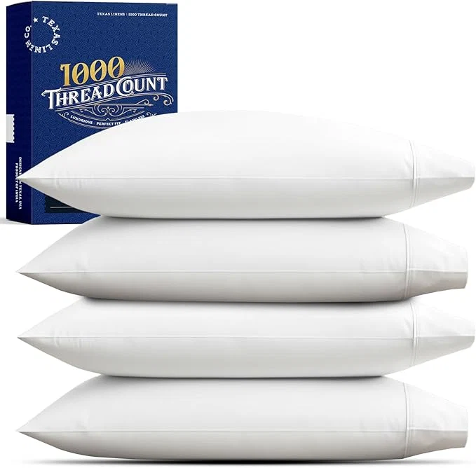 Excellent TEXAS LINEN CO. Premium Egyptian Cotton Pillow Cases Standard Queen Size Set of 4 – Luxury High Thread Count Cotton Pillow Cases 2 Pair White Silky Soft Cooling Extra Long Staple Pillowcases Relaxed