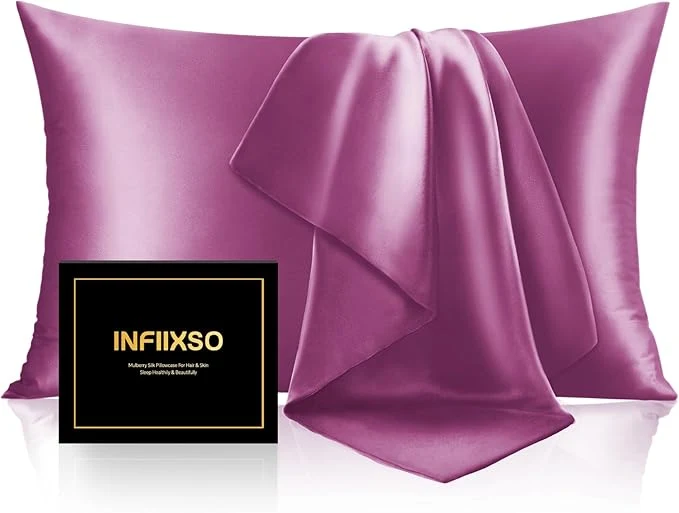 Eco-Friendly INFIIXSO Silk Pillow Cases 2 Pack Standard Size Ultra Smooth amp Soft Mulberry Silk Pillow Case for Hair and Skin Breathable Cooling Silk Pillowcase with Hidden Zipper Purple 20×26 Inches Carefully Designed