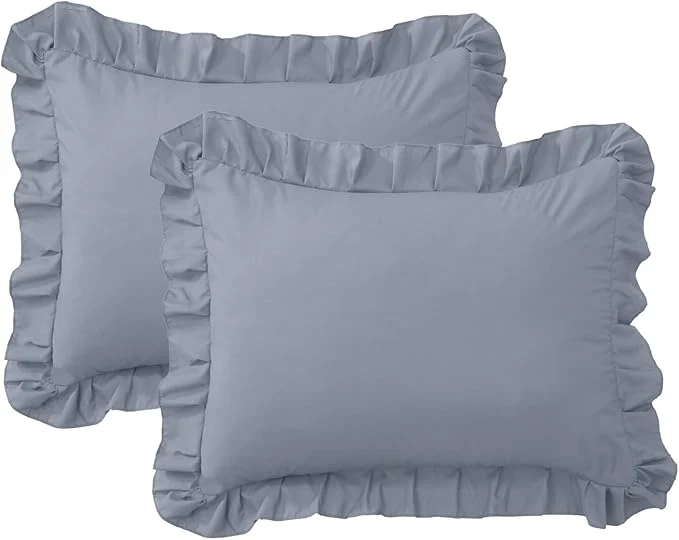 Authentic Ruffle Pillow Cases Standard Size Set of 2 –Soft Wrinkle Resistant Brushed Microfiber Ruffled Pillowcases –Envelope Pillow Shams Cover Festive Gift for Hotels Rooms 20×26 Inch Silver Gray Carefully Designed