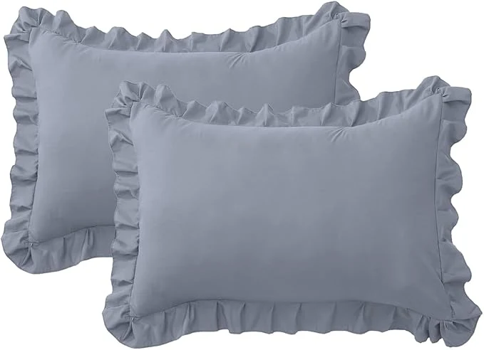 Sustainable Ruffle Pillow Cases Queen Size Set of 2 – Soft Wrinkle Resistant Brushed Microfiber Ruffled Pillowcases –Envelope Pillow Shams Cover Festive Gift for Hotels Guest Rooms 20×30 Inch Silver Gray Carefully Designed