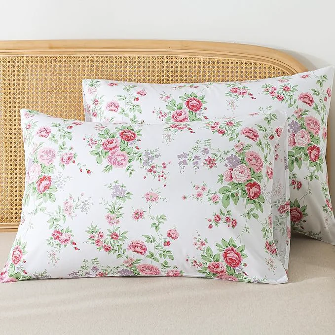 Natural Zus Cotton Pink Floral Pillow Cases Standard Size Set of 2 19 39 39 ×29 39 39 Queen Size Shabby Rose Floral Pillowcases Flower Printed Chic Pillow Covers Soft Envelope Queen Pillowcase Protectors Lightweight