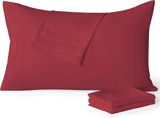 Recyclable YIYEA Pillow Cases Queen Size Set of 4 Ultra Soft 1800TC Hotel Quality Double Brushed Microfiber Embroidered Pillowcases Envelope Closure Fade Resistant 20 quot x30 quot Burgundy Outstanding