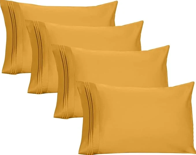 Elite YIYEA Pillow Cases Queen Size Set of 4 Ultra Soft 1800TC Hotel Quality Double Brushed Microfiber Embroidered Pillowcases Envelope Closure Fade Resistant 20 quot x30 quot Yellow Verified