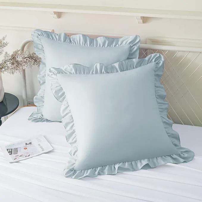 Original Design KKJIAF Ruffle Pillow Cases 24×24 Inches Dusty Blue Square Ruffled Pillow Covers Set of 2 Microfiber Wrinkle Resistant Pillow Shams with Envelope Closure for Sofa Bed Living Room Elite
