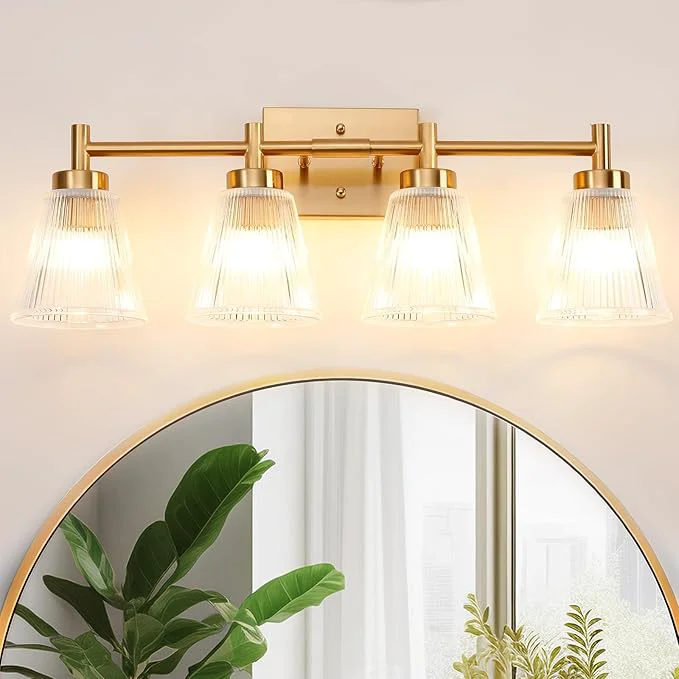 Reliable OCIOC 4-Light Bathroom Vanity Light Burshed Gold Bathroom Light Traditional