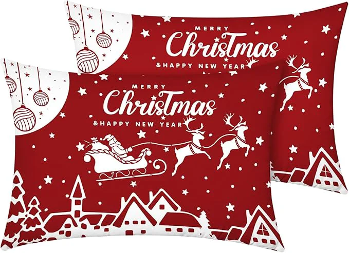Official YIYEA Christmas Pillow Cases Queen Size Set of 2 Ultra Soft Double Brushed Microfiber Pillowcases Queen Christmas Bed Pillow Covers Fade Resistant Easy Slip-On 20 quot x30 quot Responsible