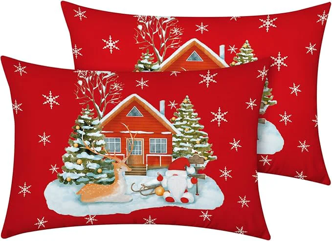 Enhanced YIYEA Christmas Standard Pillow Cases Set of 2 Ultra Soft Double Brushed Microfiber Pillowcases Standard Christmas Bed Pillow Covers Fade Resistant Easy Slip-On 20 quot x26 quot Premium Material