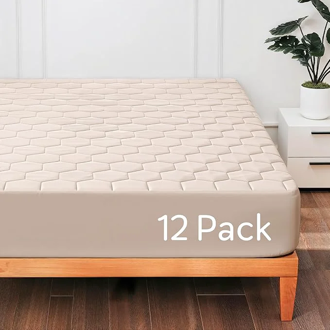 Practical Hearth amp Harbor 12 Pack California King Size Quilted Fitted Mattress Pad Cover Waterproof Mattress Protectors Deep Pocket Fitted Mattress Cover 8 quot – 21 quot 72 quot x 84 quot Beige Cream Responsible
