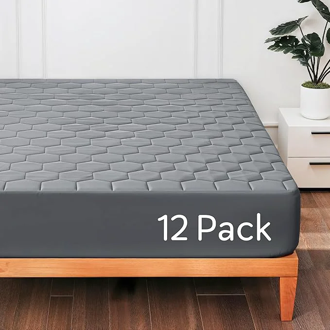 Clean Hearth amp Harbor 12 Pack California King Size Quilted Fitted Mattress Pad Cover Waterproof Mattress Protectors Deep Pocket Fitted Mattress Cover 8 quot – 21 quot 72 quot x 84 quot Gray Next-Generation