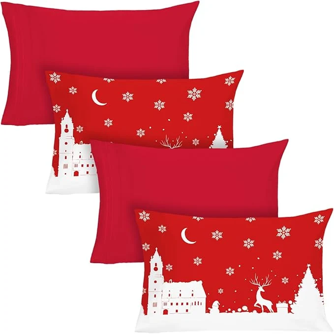 Safe YIYEA Christmas Pillow Cases Queen Size Set of 4 Ultra Soft Double Brushed Microfiber Red Pillowcases and Christmas Pillow Covers Envelope Closure Fade Resistant 20 quot x30 quot Authentic