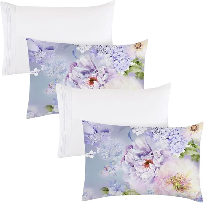 Convenient YIYEA King Size Pillow Cases Set of 4 Ultra Soft 1800TC Hotel Quality Double Brushed Microfiber Embroidered Pillowcases and Floral Pillow Covers Envelope Closure Fade Resistant 20 quot x36 quot Eco-Friendly