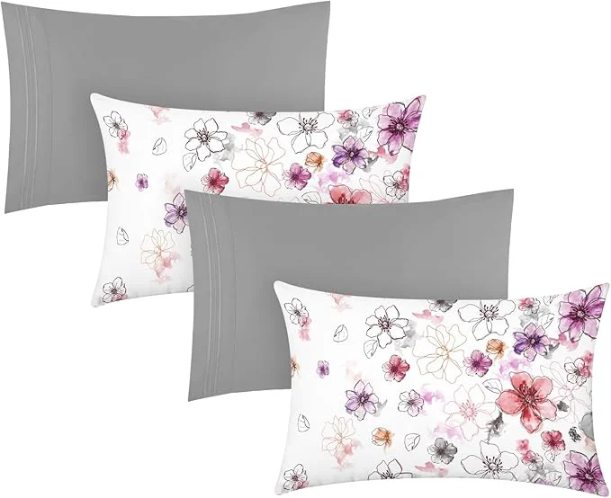 Verified YIYEA Pillow Cases Standard Size Set of 4 Ultra Soft 1800TC Hotel Quality Double Brushed Microfiber Embroidered Pillowcases and Floral Pillow Covers Envelope Closure Fade Resistant 20 quot x26 quot High-Performance