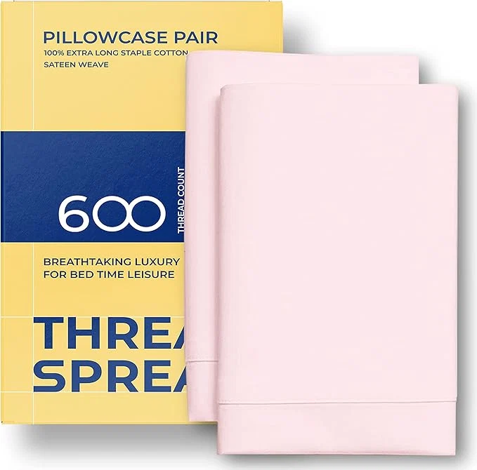 Premium Material Thread Spread Egyptian Cotton King Size Pillow Cases Set of 2 – Luxury 600 Series Bliss Collection Pillow Cases King Size Blush Soft Cooling Hotel Cotton Pillowcases Sateen Finish Powerful