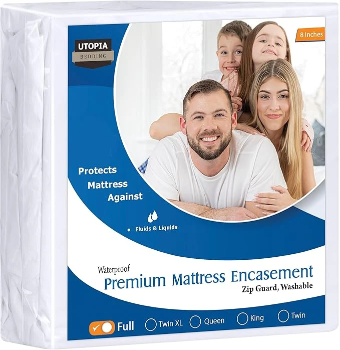 Natural Utopia Bedding Premium Waterproof Bed Bug Mattress Cover Full Zippered Mattress Protector 8 Inches Deep Dust Mite Proof 6-Sided Mattress Encasement for Bed Solid