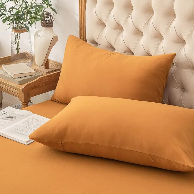 Traditional PURE ERA Jersey Knit Pillowcases T-Shirt Cotton Super Soft Comfy Breathable Set of 2 King 20 quot x 36 quot Solid Burnt Orange Quality
