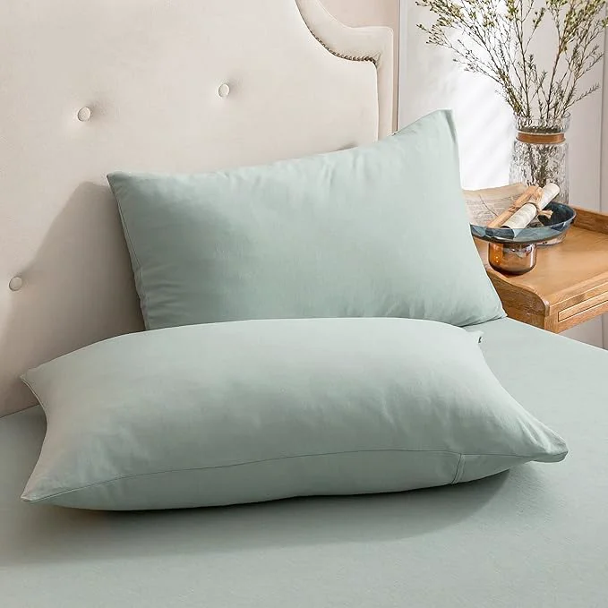 Elegant PURE ERA Jersey Knit Pillowcases T-Shirt Cotton Super Soft Comfy Breathable Set of 2 Standard 20 quot x 26 quot Solid Sage Green Professional