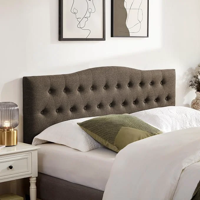 Long-Lasting Tufted Headboard Full Size Solid Wood Adjustable Height Head Board Brown Upholstered Full XL Headboard Only with Durable Solid Wood Legs Adjustable Height 37-51 in Fabric Button Diamond HeadBoards Dependable