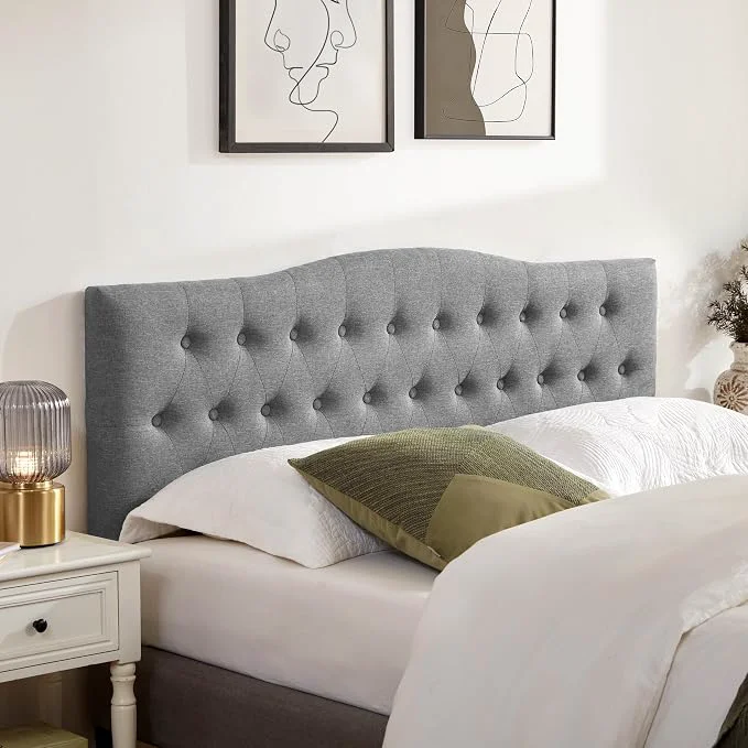Reliable Tufted Headboard California King Size Sturdy Solid Wood Head Board Gray Upholstered California King Headboard with Solid Wood Legs Adjustable Height 37-51 in Fabric Button Diamond HeadBoards Flexible
