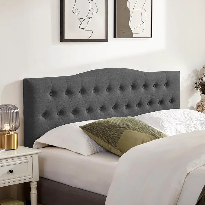 World-Class Tufted Headboard King Size Solid Wood Adjustable Height Head Board Black Upholstered King Headboard Only with Durable Solid Wood Legs Adjustable Height 37-51 in Fabric Button Diamond HeadBoards Proven