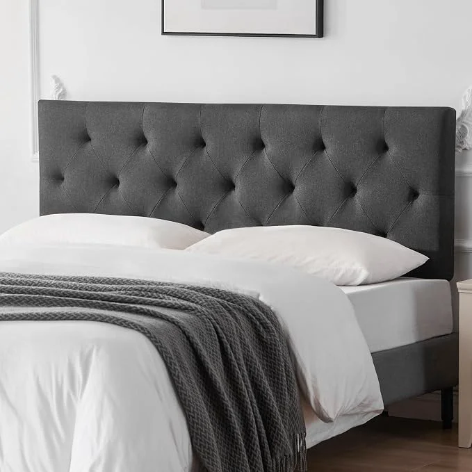 Innovative Linen Fabric Upholstered Headboard Queen Size Modern Diamond Tufting Solid Wood Queen Headboard Only Adjustable Height from 37 to 51 Head Board Bed Frame or Wall Mount Headboards Dark Grey Next-Generation