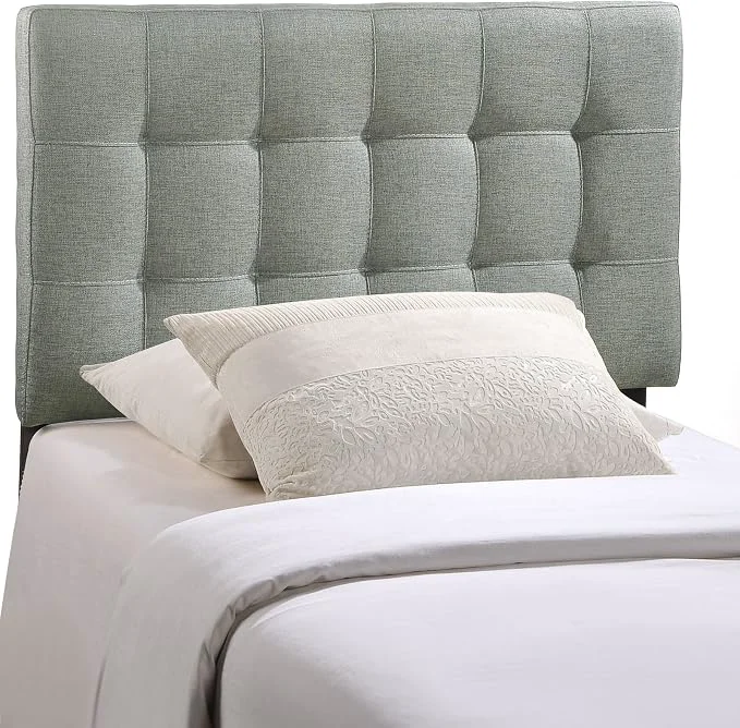 Original Design Modway Lily Tufted Linen Fabric Upholstered Twin Headboard in Gray Natural