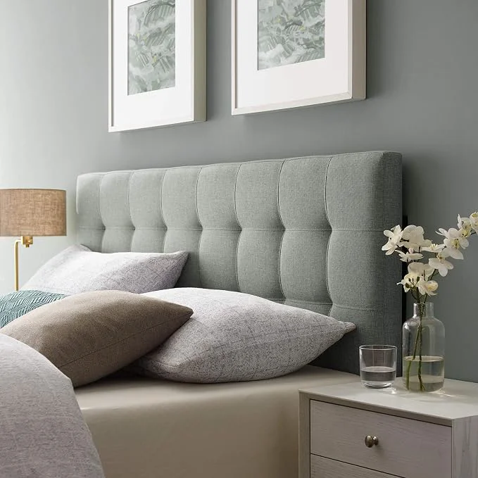 Traditional Modway AMZ-5041 Lily Tufted Linen Fabric Upholstered Queen Headboard in Gray Detailed