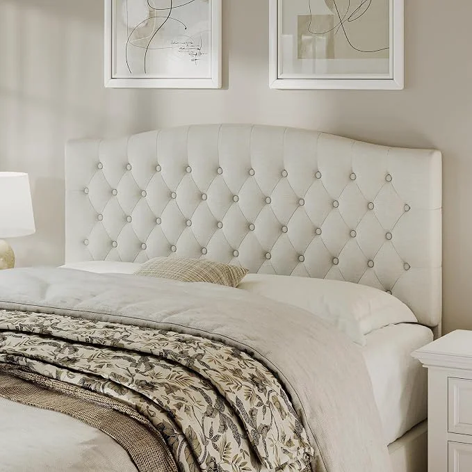 Specialty Queen Headboard Only Linen Classic Tufted Design Ivory 2 installation options 1.bed frame mount 2.wall mount for adjustable bed Classic hand-tufted headboard king size Excellent