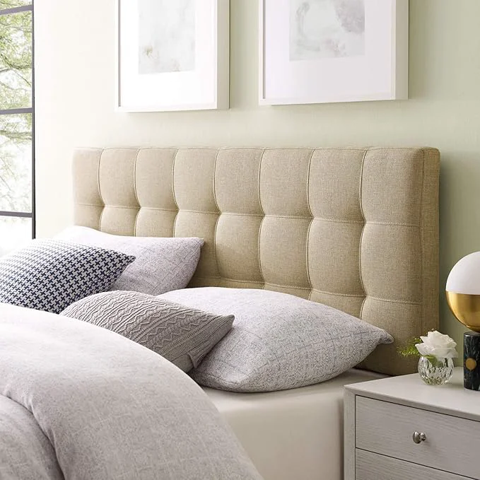 Practical Modway Lily Tufted Linen Fabric Upholstered King Headboard in Beige Original Design