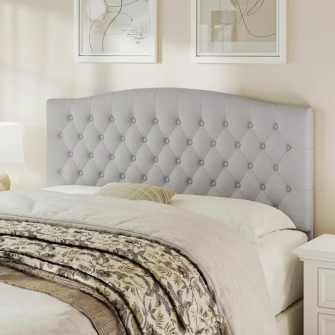 Fashionable Queen Headboard Only Velvet Classic Tufted Design Light Gray 2 installation options 1.bed frame mount 2.wall mount for adjustable bed Classic hand-tufted headboard king size High-Grade
