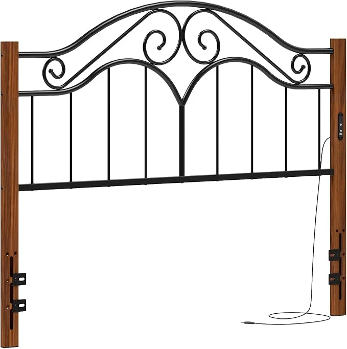 Powerful Headboard for Queen Size Bed Frame with Charging Station USB amp Type C Ports Vintage Platform Bed Headboard Only Adjustable Iron Legs Easy Assembly Black Environmentally Friendly