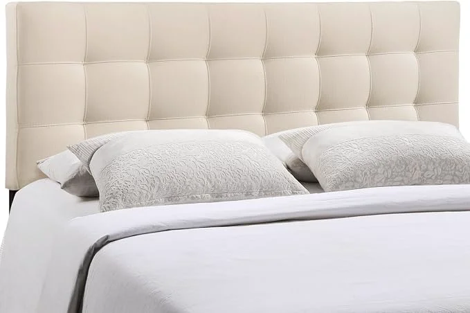 Solid Modway Lily Tufted Linen Fabric Upholstered Queen Headboard in Ivory Excellent