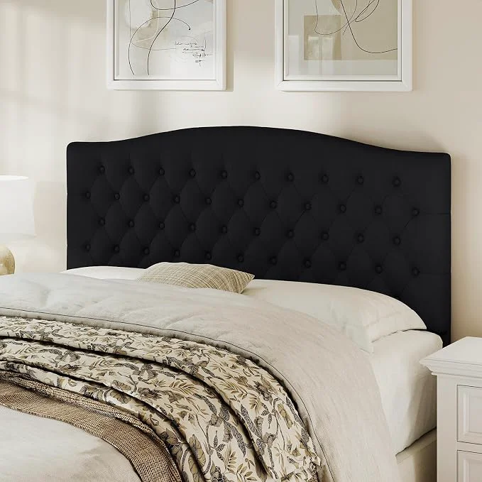 Breathable Queen Headboard Only Upholstered Headboard for Adjustable Bed Linen Tufted Queen Full Size Wall Mounted Head Board with Solid Wood Legs Head Board Black Organic