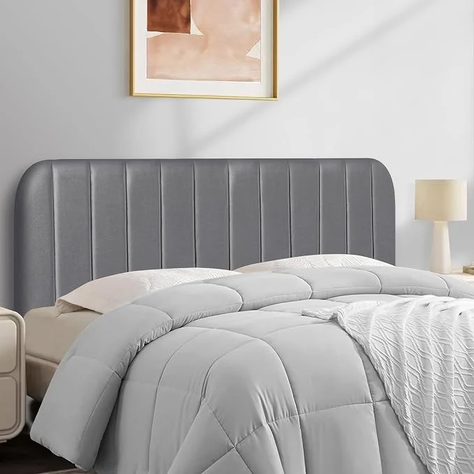 Prestigious Queen Headboard Only – Upholstered Headboard for Bed Easy Assembly Velvet Covered Sponge Place Between Bed amp Wall Adjustable Metal Legs with Non-Slip Pads Grey Innovative